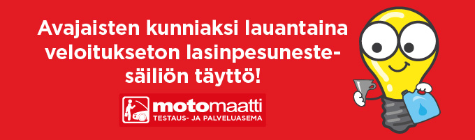 Motomaatilla lauantaina lasinpesunesteen täyttö veloituksetta